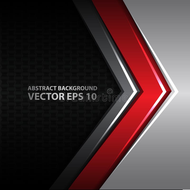Abstract red gray arrow on black hexagon mesh vector stock illustration
