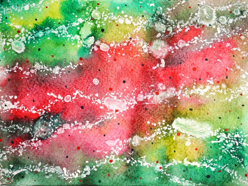 Abstract red green watercolor painting illustration background