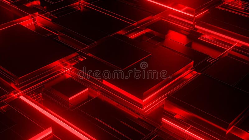 Abstract red illuminated geometric shapes and lines digital background stock illustration