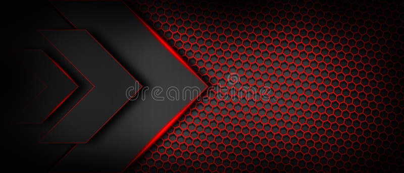 Abstract red light on arrows and hexagon dark background royalty free illustration