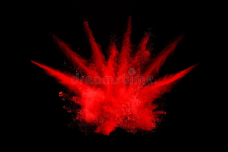 Abstract red powder explosion on black background. abstract red powder splatted on black background. stock photo