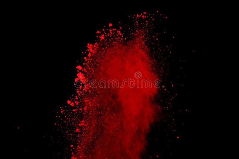 Abstract Red powder splatted background,Freeze motion of red powder exploding/throwing green dust.