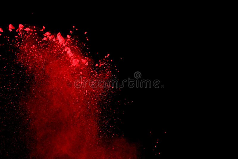 Abstract Red powder splatted background,Freeze motion of red powder exploding/throwing green dust.