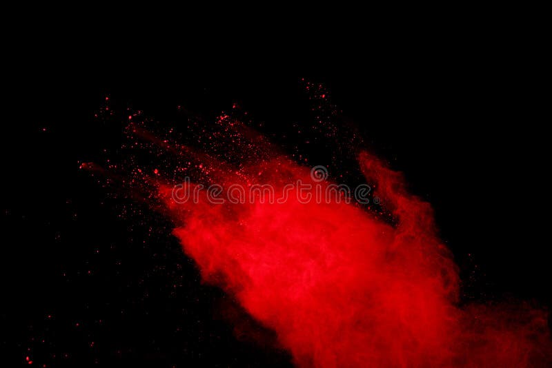 Abstract Red powder splatted background,Freeze motion of red powder exploding/throwing green dust