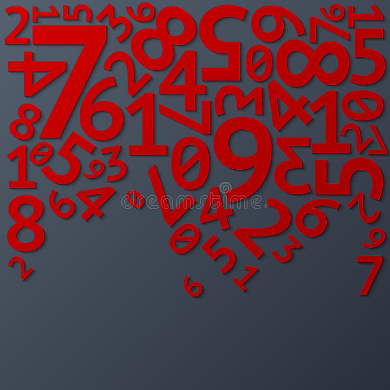 Abstract red random falling digits with shadows on