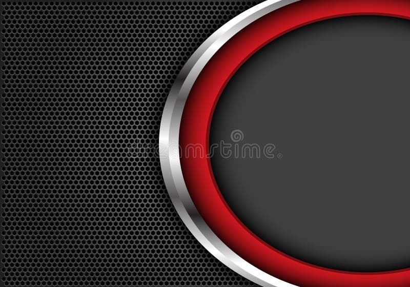 Abstract red silver curve with gray blank space on dark gray hexagon mesh design modern futuristic background texture vector