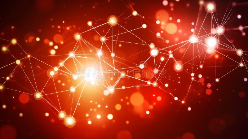 An abstract red tech background with digital wave designs, representing a dynamic network system, artificial neural stock image