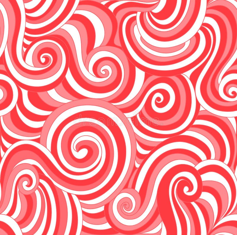Abstract red and white vector seamless pattern with curved lines like lolipops royalty free illustration
