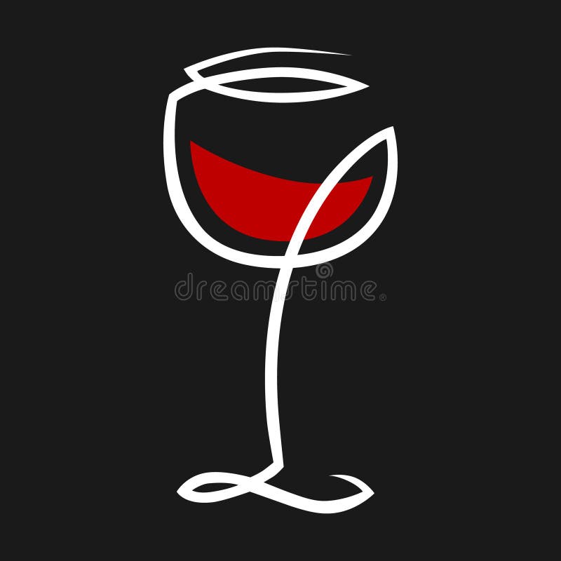 Abstract Red Wine Glass Symbol, Icon on Black Stock Vector