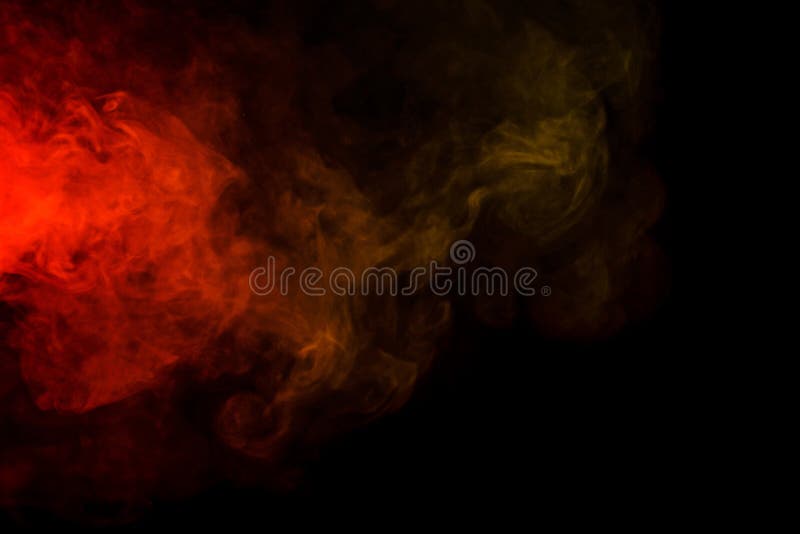 Abstract art. Colorful red and yellow smoke hookah on a black background. Background for Halloween. Texture fog. Design element. The concept of toxic substances. Abstract art. Colorful red and yellow smoke hookah on a black background. Background for Halloween. Texture fog. Design element. The concept of toxic substances.