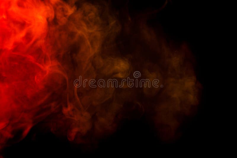 Abstract art. Colorful red and yellow smoke hookah on a black background. Background for Halloween. Texture fog. Design element. The concept of toxic substances. Abstract art. Colorful red and yellow smoke hookah on a black background. Background for Halloween. Texture fog. Design element. The concept of toxic substances.