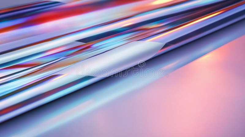 Abstract reflective surface with vibrant colors and gradient light effects stock photos
