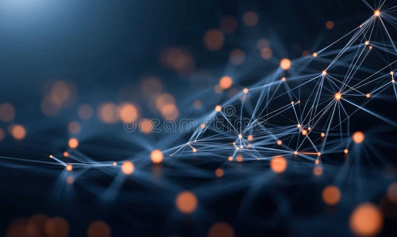 An abstract rendering illustrates neural network connections in a digital infrastructure for data analysis. vector illustration