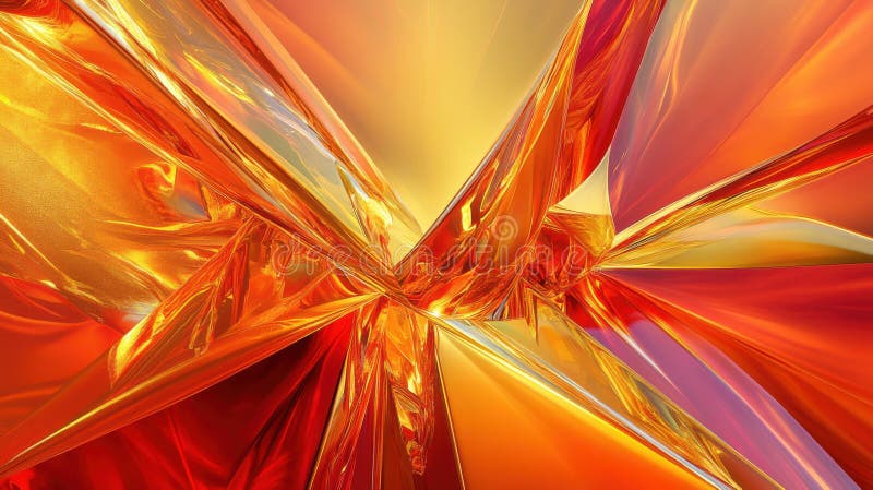 Abstract rendering of intersecting translucent planes in shades of orange and yellow hues stock illustration