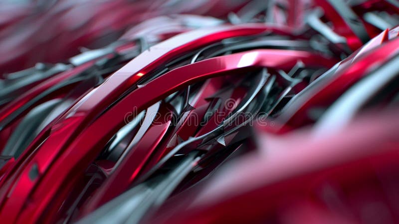 Abstract rendering of intertwined red and silver metallic shapes in dynamic composition view royalty free illustration