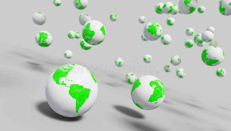 Abstract rendering of many worlds bouncing, 3d illustration royalty free illustration