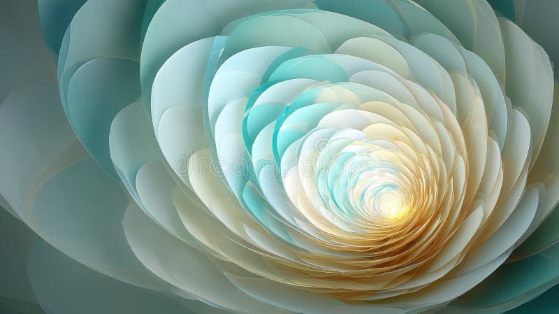Abstract rendering of spiraling fragmented geometric shapes radiates soft ethereal light inwards vector illustration