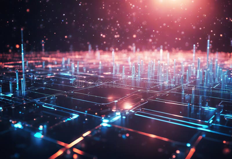 Abstract rendering technology space science background big artificial digital 3d data geometric intelligence visualization texture. image is generated with the use of an AI