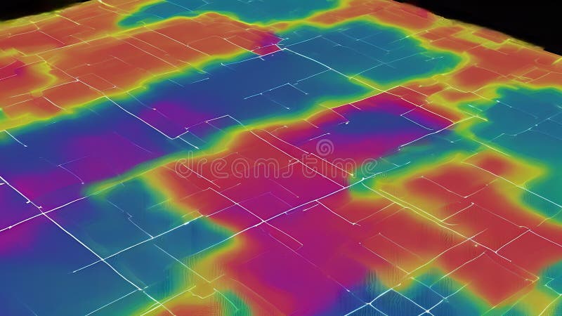Abstract rendering of a topographical map with colorful gradients and white grid lines royalty free illustration