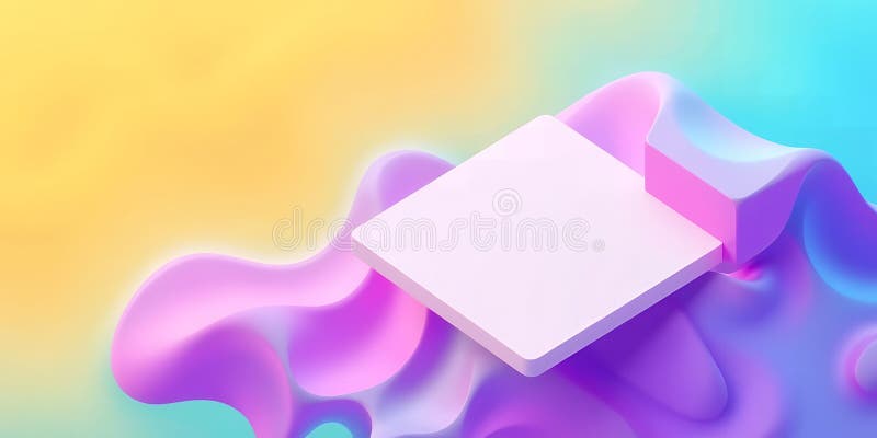 Abstract rendering of a white platform on a wavy purple surface with yellow backdrop art stock illustration
