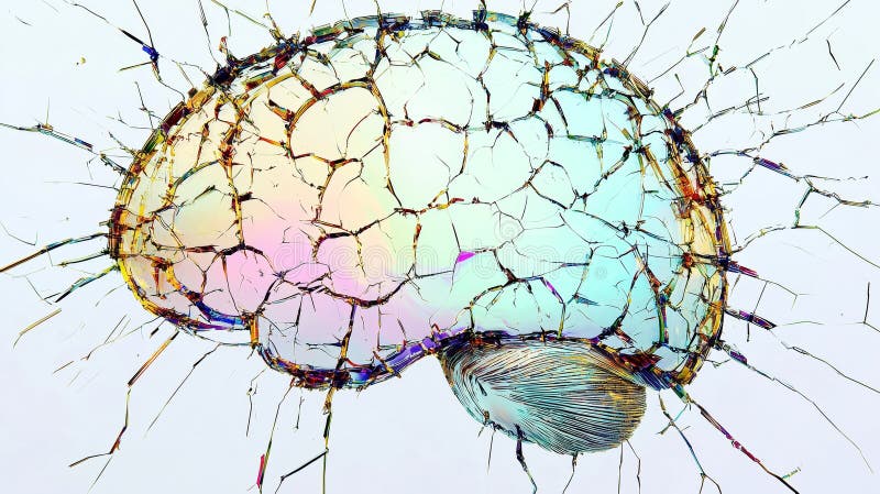 Abstract representation of a brain with colorful, fractured surfaces. royalty free stock images