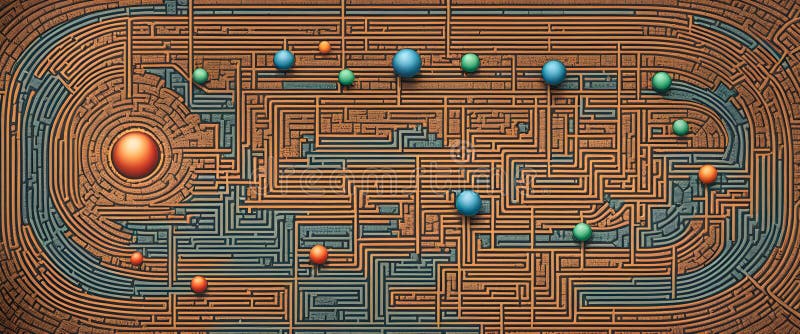 An abstract representation of a complex business environment filled with interconnected paths and junctions, symbolizing the stock illustration