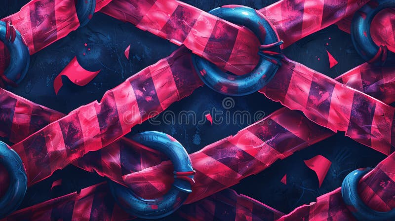 Abstract Representation of Cybersecurity Measures with Interwoven Red and Blue Elements royalty free illustration