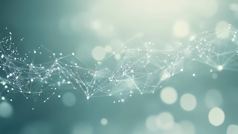Abstract representation of digital connections and light particles in a serene blue background stock illustration