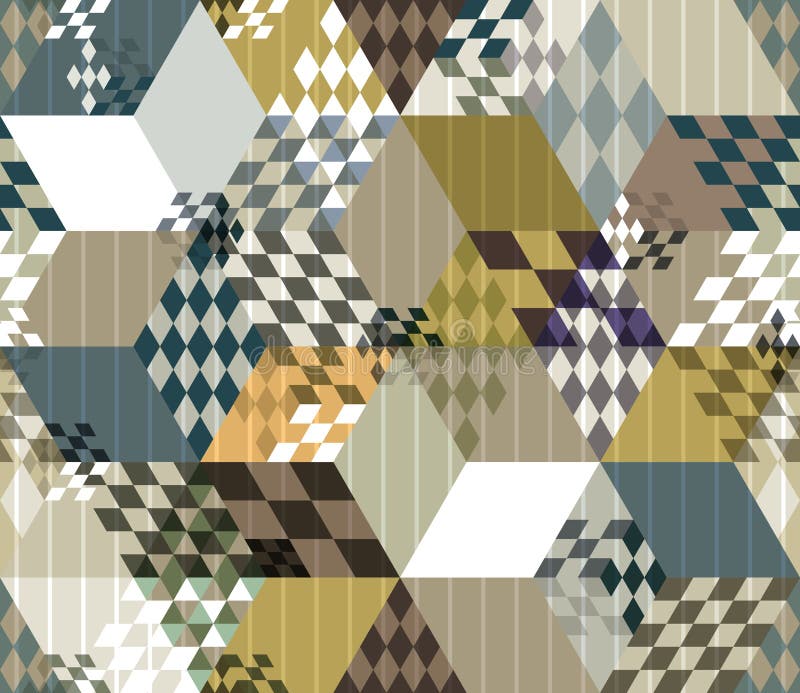 Abstract Retro Style 3d Cubes Geometric Seamless Pattern ...