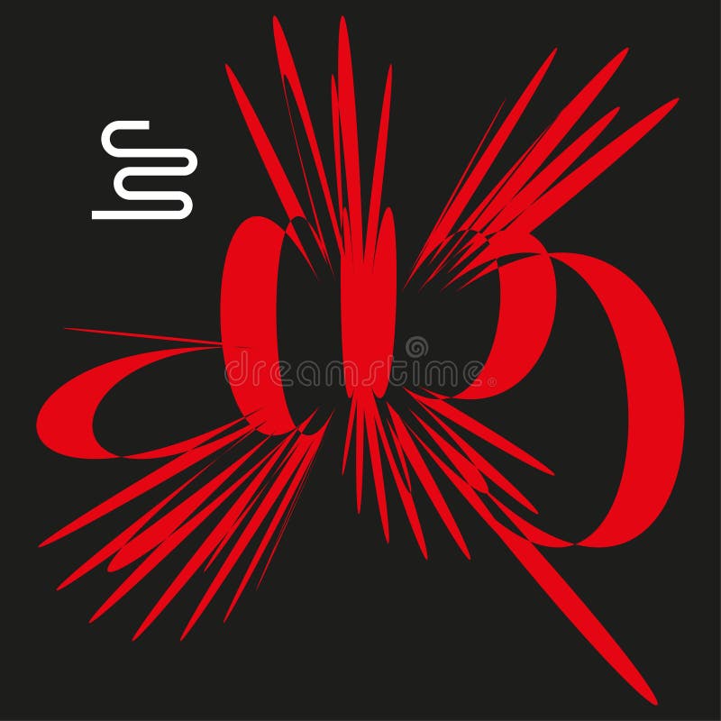 Abstract ribbon element. Dynamic burst graphic. Red color Vector. Dark background shape. vector illustration