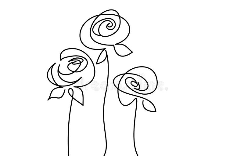 Abstract Roses Flowers. Continuous One Line Drawing Stock Vector ...