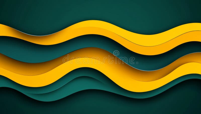 Abstract Sage Green and Muted Mustard Yellow Wave Pattern Background, Layered Paper Art Style Design royalty free illustration