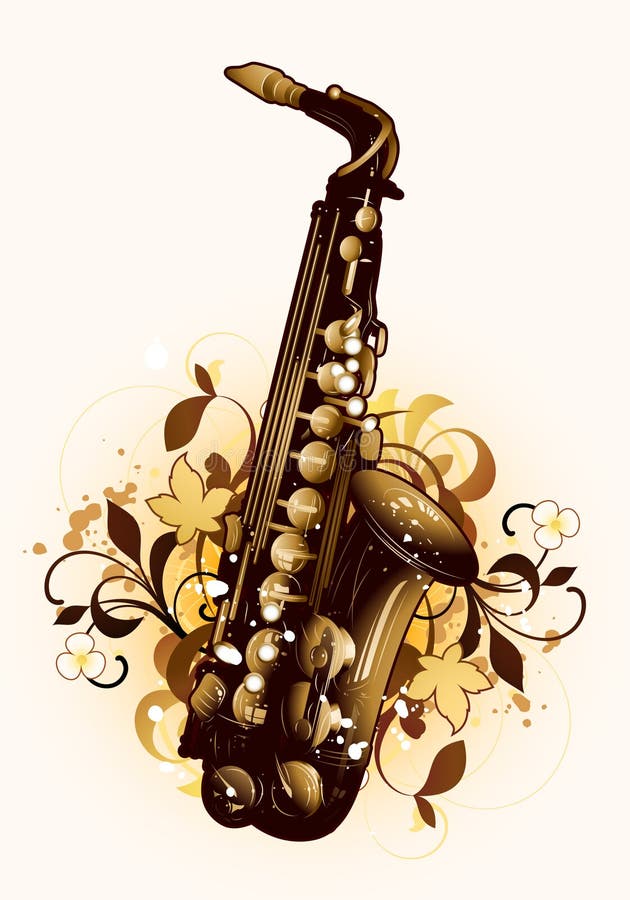 Abstract with saxophone stock vector. Illustration of floral 15694494