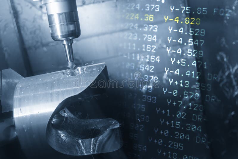 The abstract scene of 5-axis CNC milling machine stock image