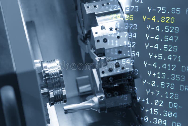 The abstract scene of CNC lathe machine royalty free stock photo