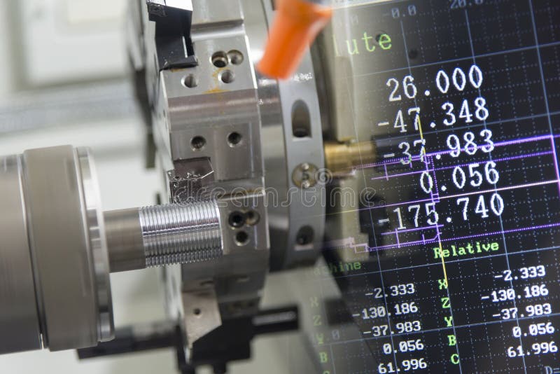 The abstract scene of CNC lathe machine stock image