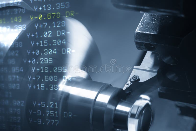 The abstract scene of CNC lathe machine. royalty free stock image