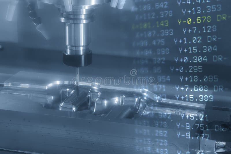 Abstract scene the CNC milling machine finish cut the mold parts and NC data background royalty free stock photos