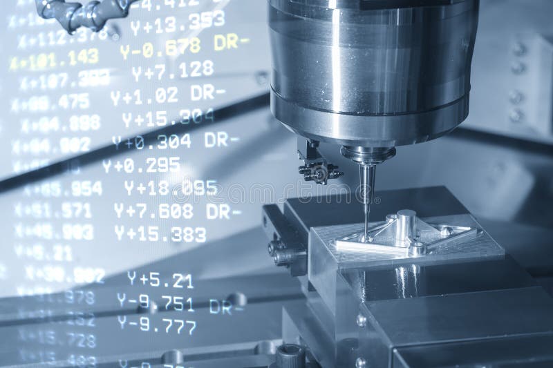 Abstract scene the CNC milling machine finish cut the mold parts and NC data background stock photo
