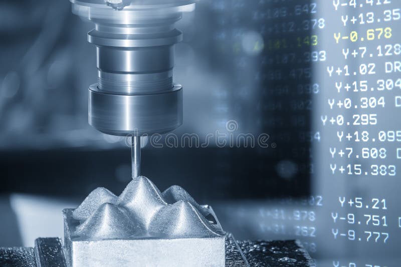 Abstract scene the CNC milling machine with G-code data background in the light blue scene stock photos