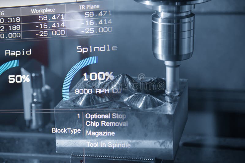 The abstract scene of CNC milling machine and the graphic background. stock photo