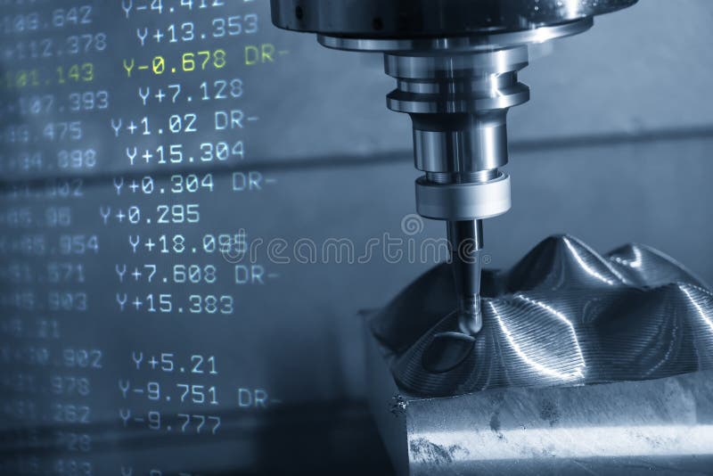 The abstract scene of CNC milling machine. stock photo