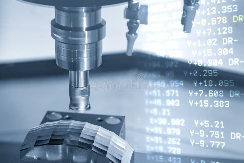 Abstract scene the CNC milling machine rough cut the mold parts and NC data background stock images