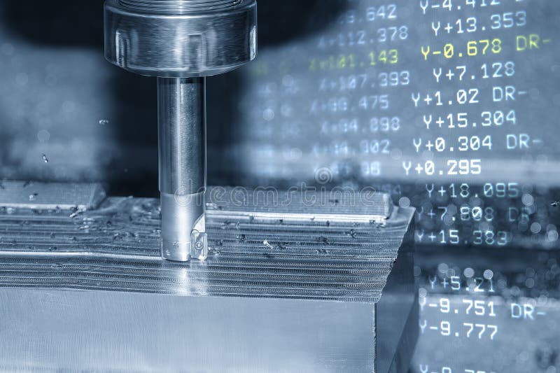 Abstract scene the CNC milling machine rough cutting the injection mold parts and NC data background royalty free stock images