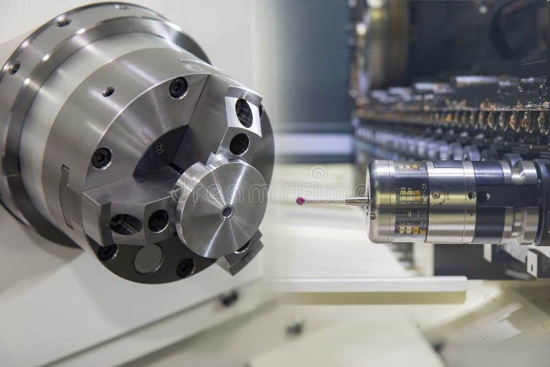 Abstract scene of the CNC turning or lathe machine stock image