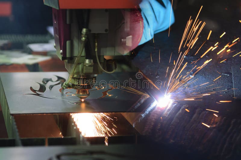 Abstract scene of the laser cutter machine stock photo