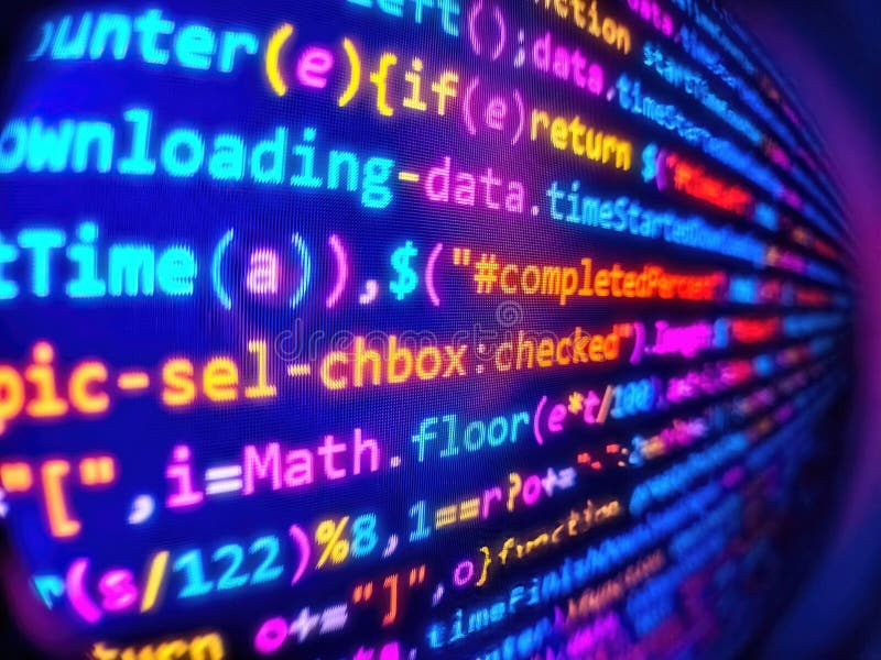 Abstract screen of software. Close up of random computer code comprised of numbers and letters. Programming code on black stock photos