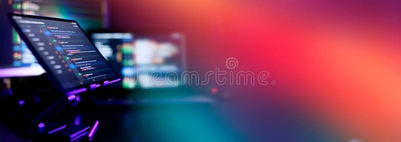 Abstract screen of web developer. Data network hardware Concept. stock photos