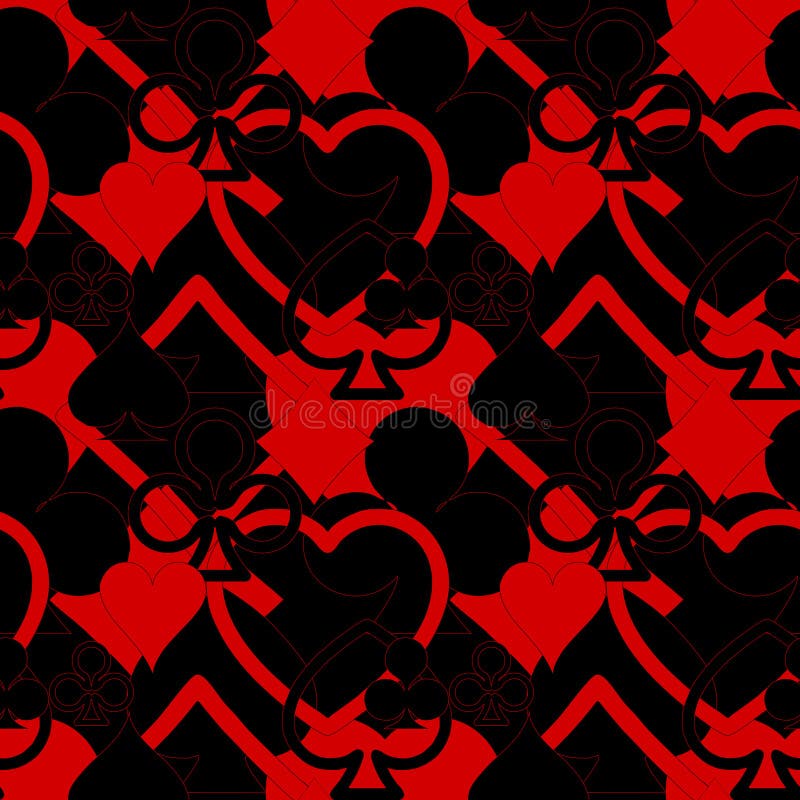 abstract seamless black and red pattern of different card suits, texture