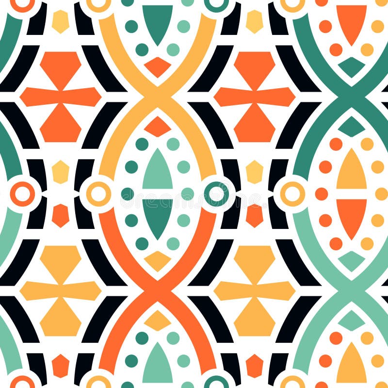 Abstract Seamless Geometric Pattern: Mix of Stripes and Shapes in Retro ...